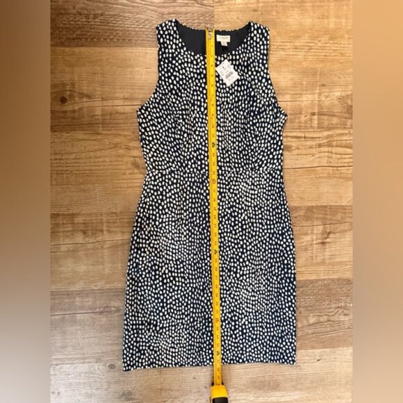 J Crew Dress Sleeveless Lined Sheath Navy Blue With White Dots Size 8 - Picture 6 of 8